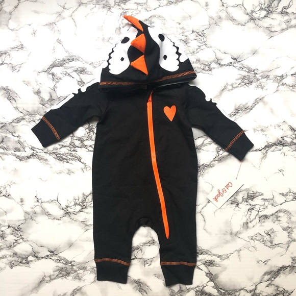 Baby Boys Cat & Jack  Hooded DINOSAUR Skeleton Halloween Romper Costume NWT - Picture 3 of 5